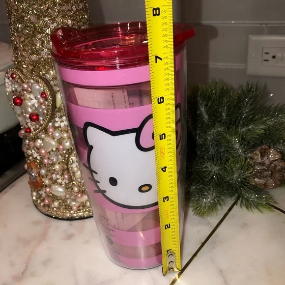 💖NWT💖 Hello Kitty Sanrio Striped Red & Pink Travel Mug with Lid - Picture 5 of 7